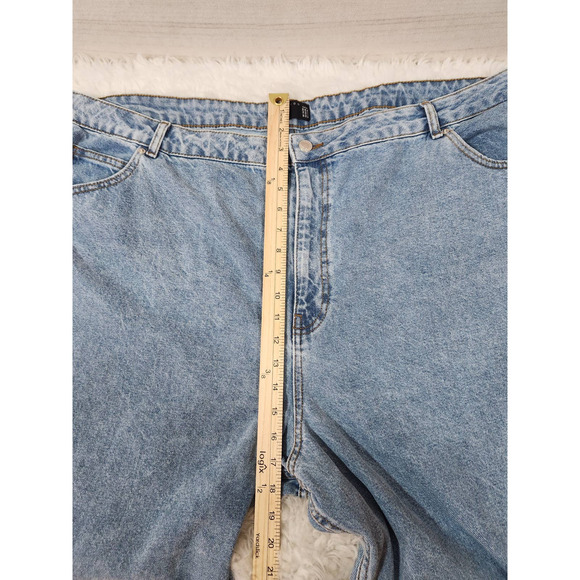 Asos Design‎ Women's Blue Stretch High Rise Roll Tab Straight Mom Jeans Size 22 - Picture 6 of 7